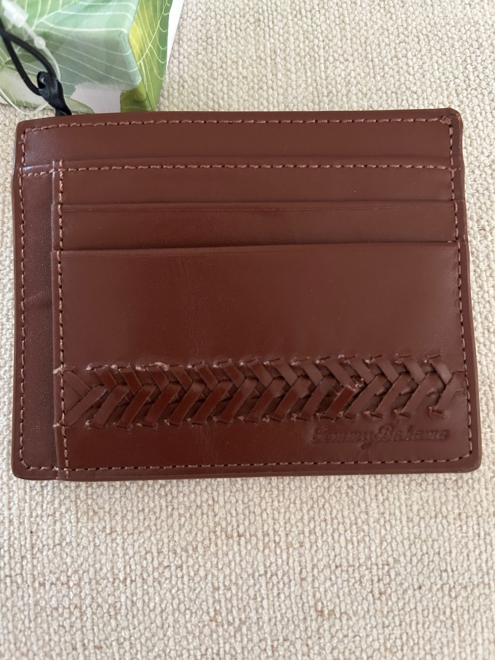 Tommy Bahama leather credit card holder lace details with gift box, Brown, NWT